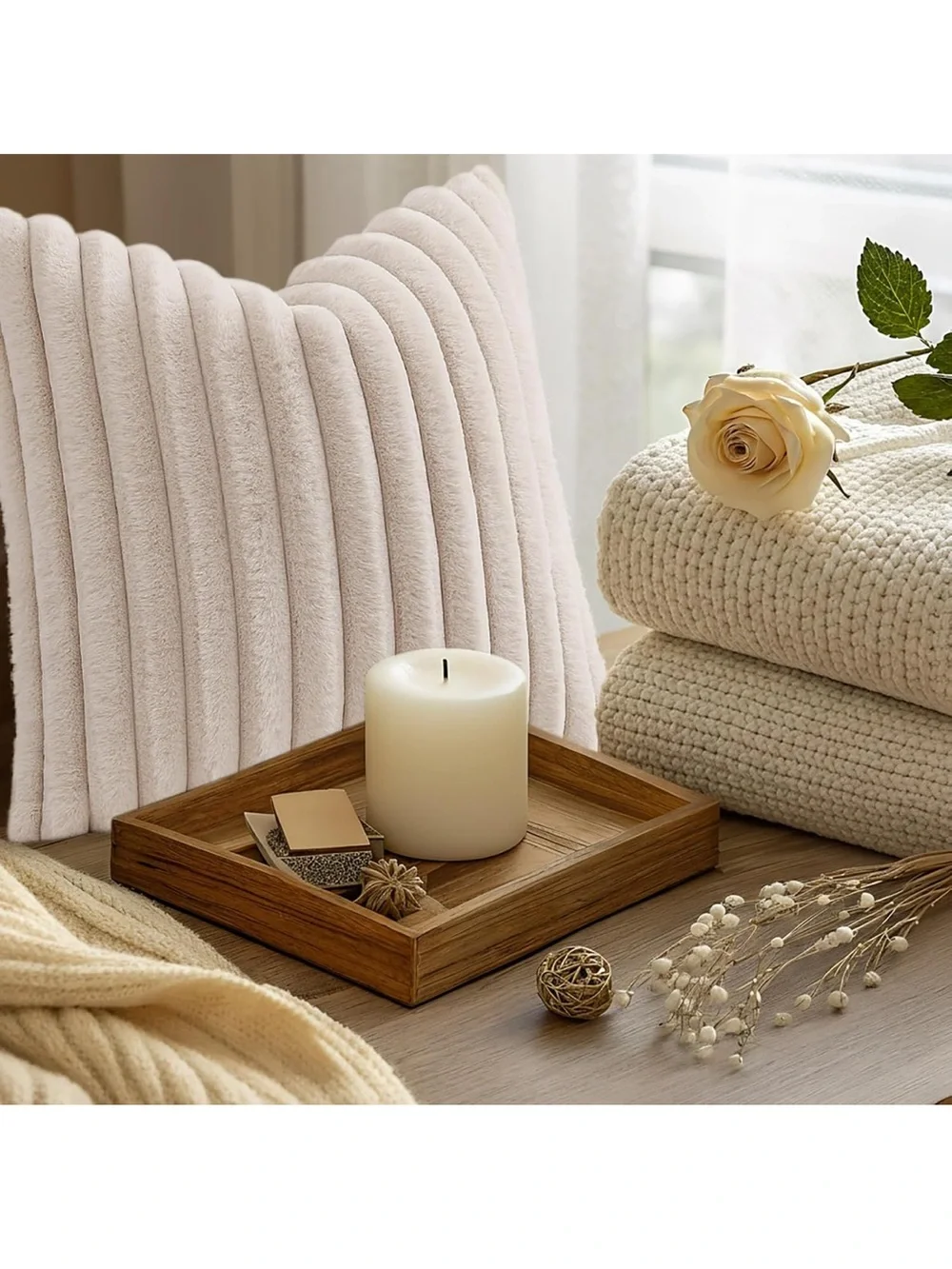 Summer Cozy Faux Fur Throw Pillow Covers Decorative Soft Plush Striped 1517/bb8